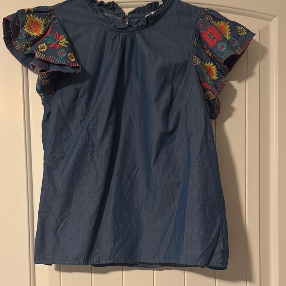 Crown & Ivy Blue Ruffled Top